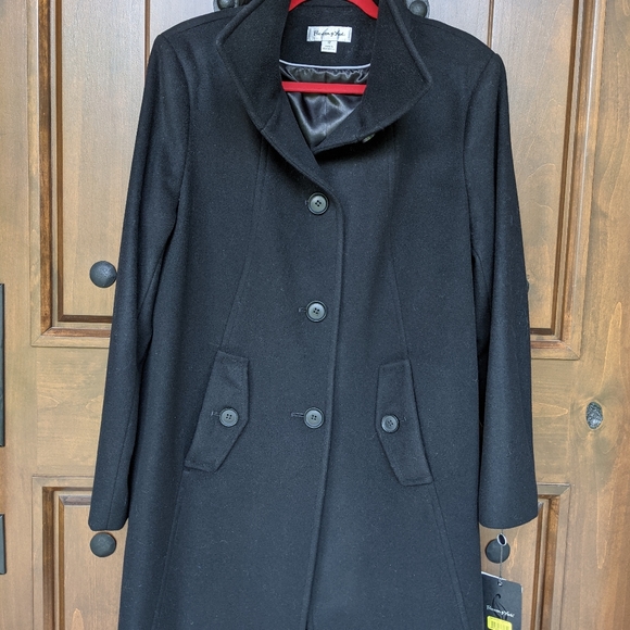 NWT Black Preston York Women's Coat Sz 12 Wool Blend Knee Length Single Breast. - Picture 10 of 10